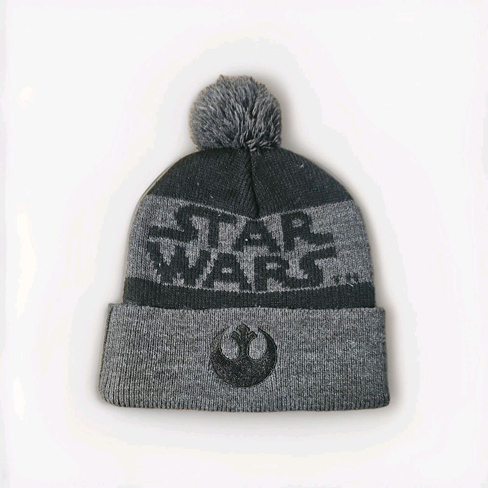 Star Wars Black Gray Pom Pom Winter Hat Rebel Logo